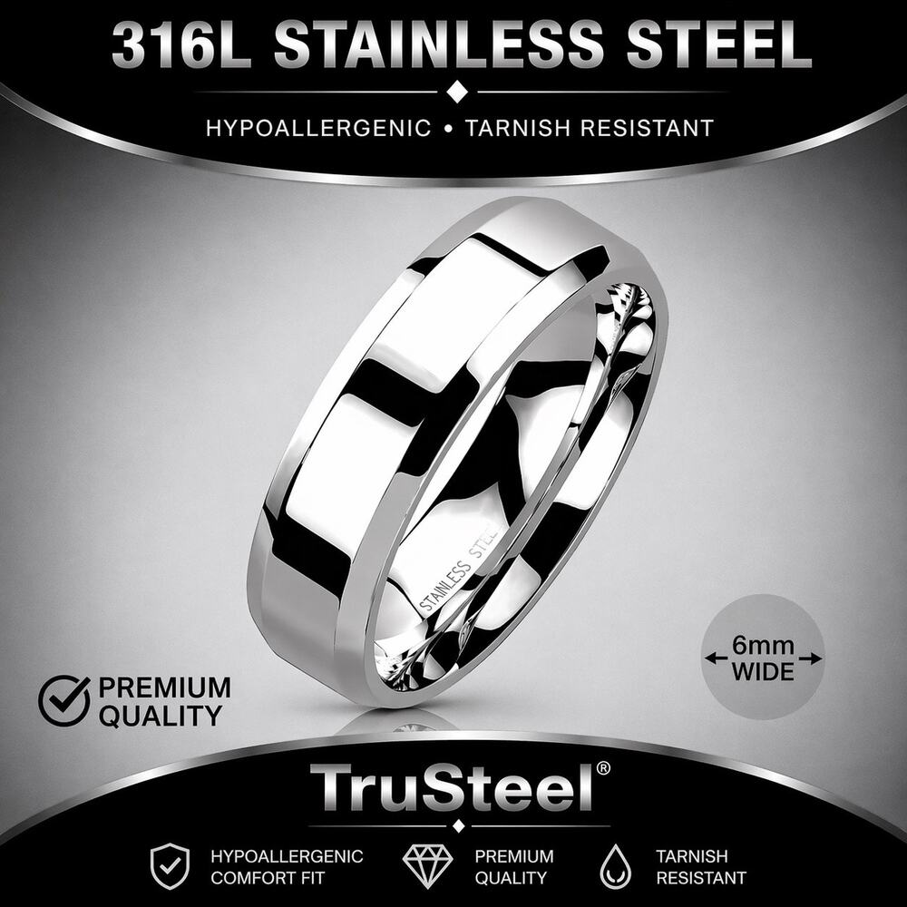 316L Stainless Steel Wedding Band Ring Comfort Fit Mens Womens Silver Size 12